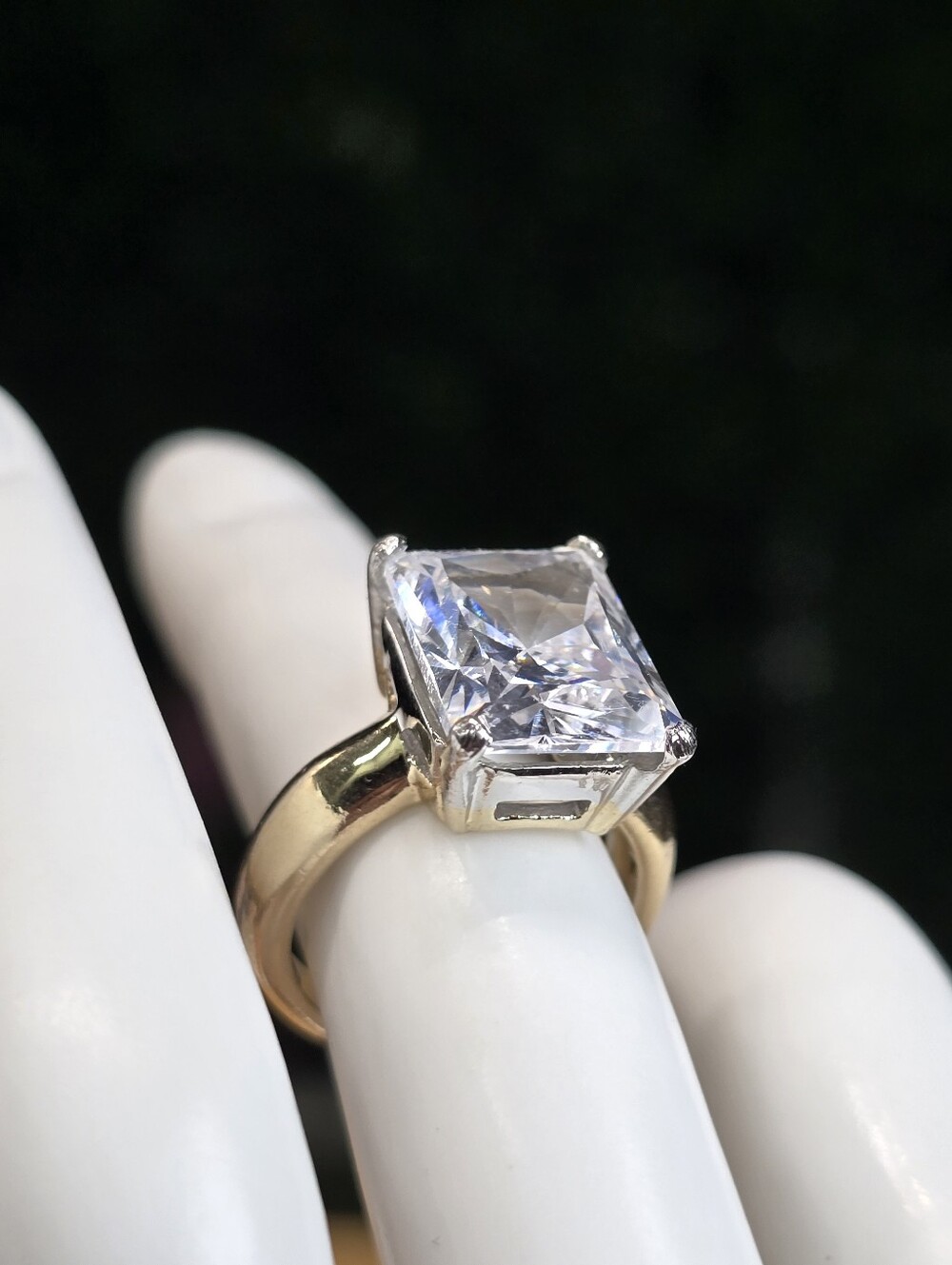 Classic Two-Tone Square-Cut Ring in Clear and Gold
